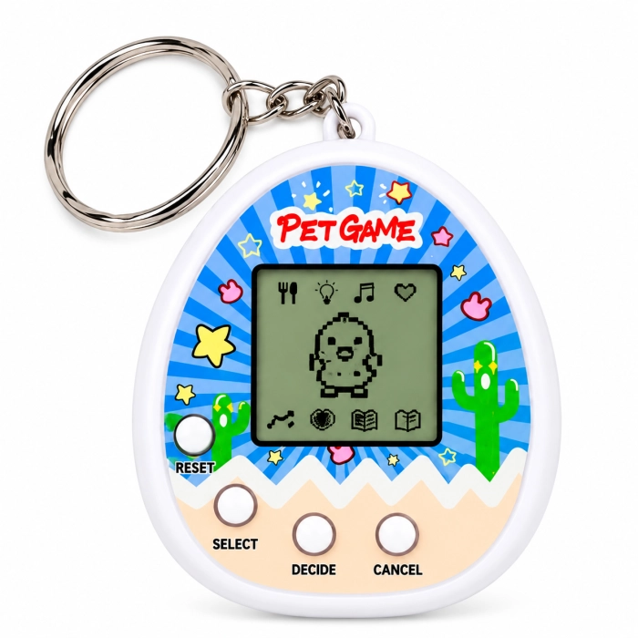 Biało-niebieska gra Pet Game z ekranem LCD i metalowym brelokiem